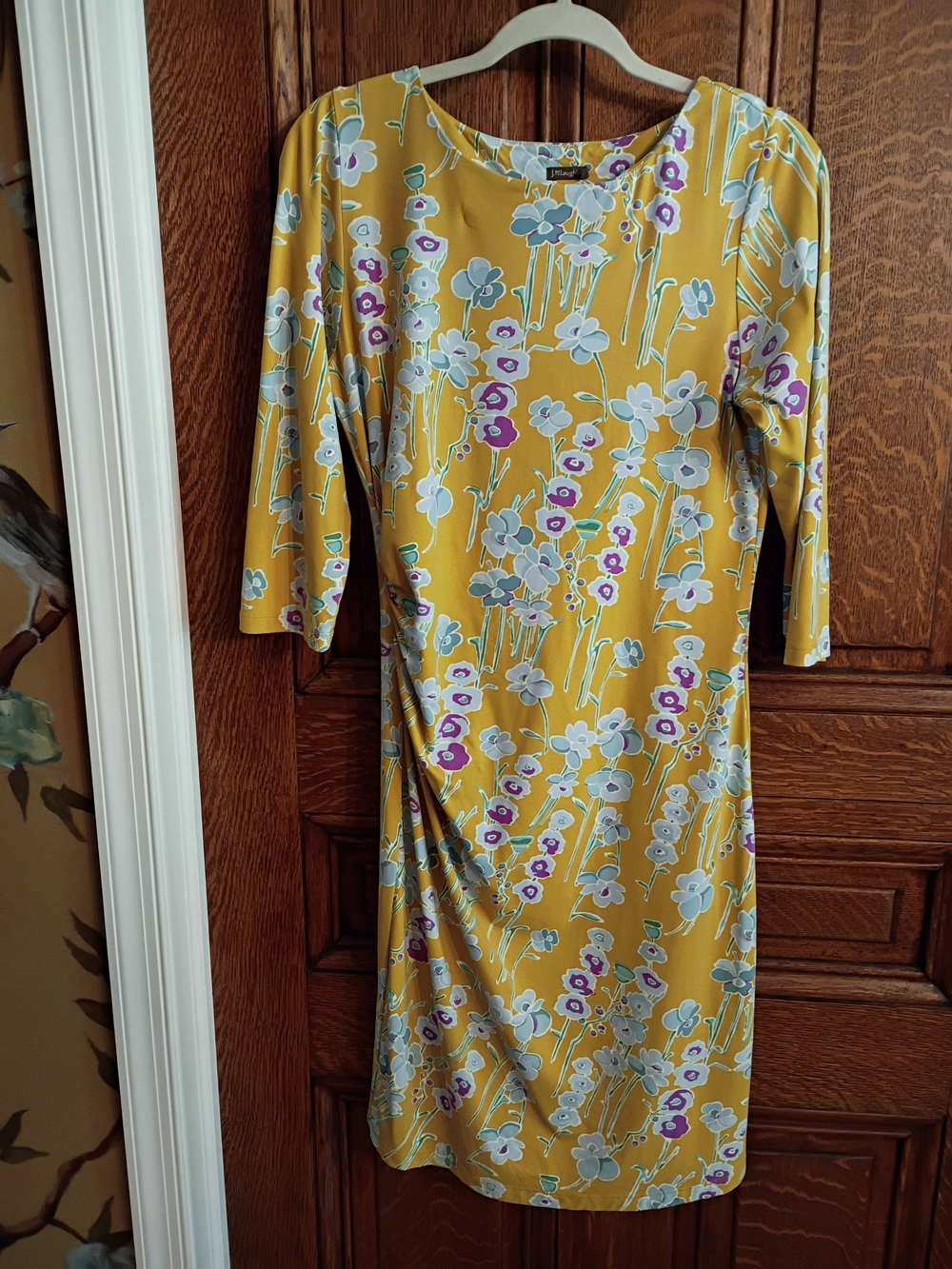 J. McLaughlin Mustard Yellow Floral Midi Dress